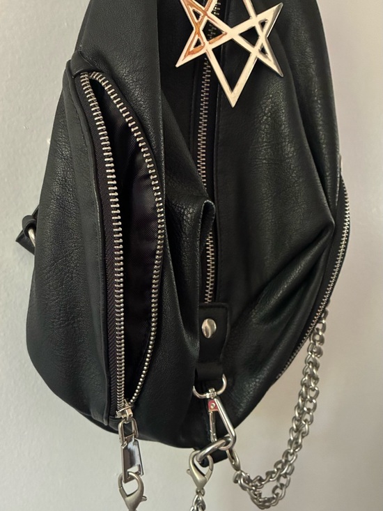 Killstar Black Faux Leather Mini Backpack with Silver Pentagram Charm